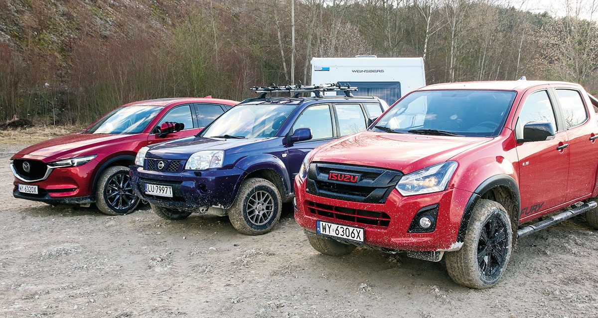Nasza testowe holowniki: Mazda CX-5, Nissan X-Trial i Isuzu D-Max – trzy różne samochody i trzy koncepcje napędu 4×4