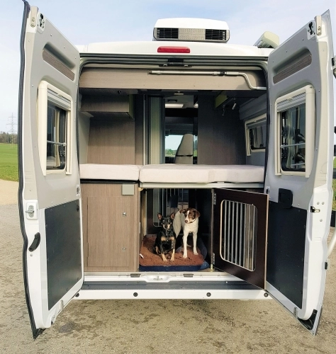 Legowiska dla psów w Dog Camper znajdują się także w tylnej części kampera, pod łóżkiem ich właścicieli (po lewej) i w luku bagażowym, który wyposażono dla komfortu zwierząt w rampę do wchodzenia i wychodzenia z pojazdu - zdjęcie 10