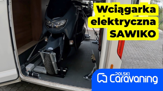 Wyciągarka SAWIKO Trineo pozwoli na bardzo łatwe wprowadzenie ciężkiego skutera do garażu kampera.