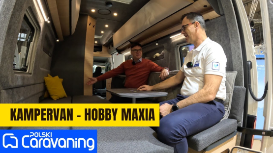 Nowy Campervan Hobby Maxia VAN 680 DT dla 2 osób z częścią dzienną z tyłu pojazdu.