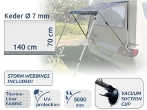                         MARKIZA UNIWERSALNA NAD PRZEDNIE LUB TYLNE OKNO ORAZ WEJŚCIE DO PRZYCZEPY KEMPINOWEJ • OSŁONA TERMICZNA • DASZEK / WYMIARY - 140 x 70 CM. / RÓŻNE SZEROKOŚCI - zdjęcie 8
                        