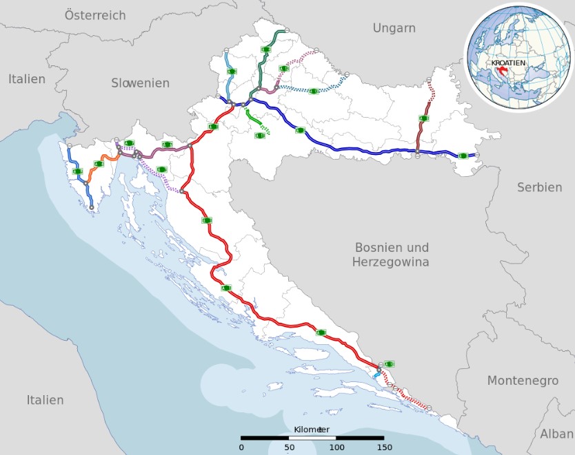 Chorwacja samochodem - mapa autostrad 