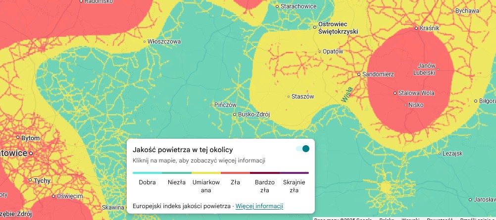 Google maps jakość powietrza 