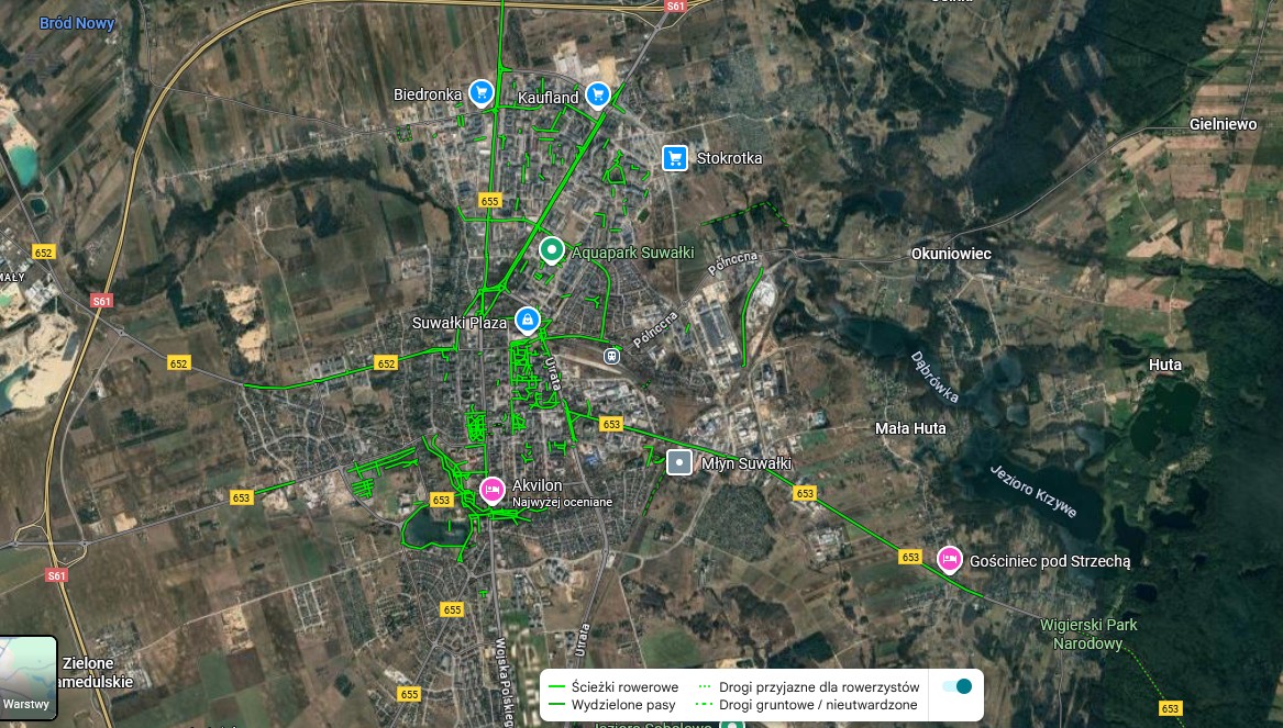 Google maps - ścieżki rowerowe 