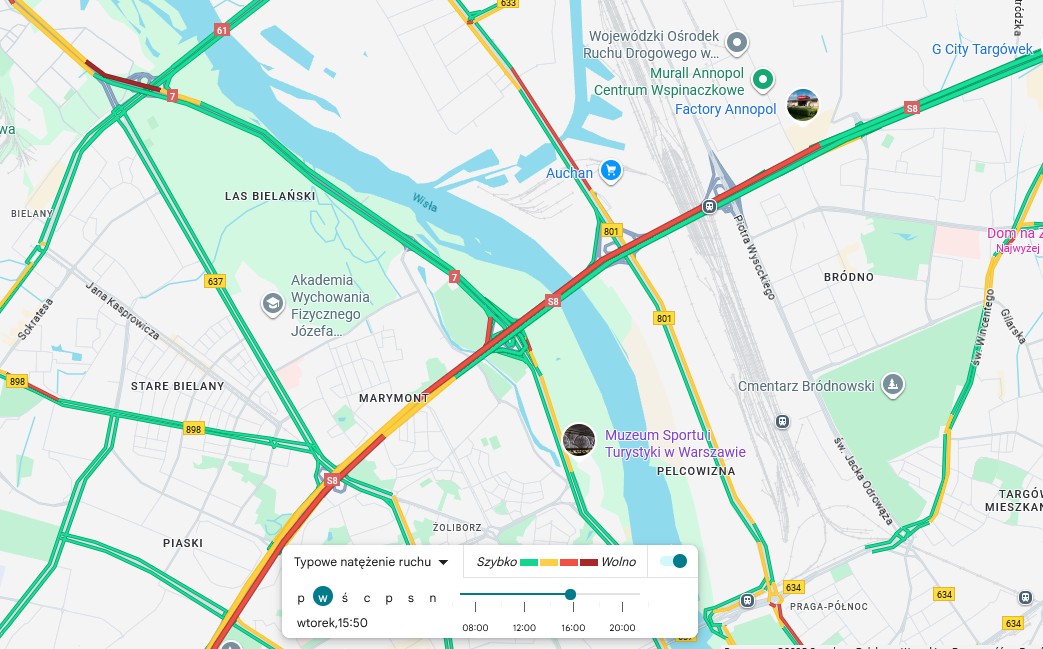 Google maps - natężenie ruchu 